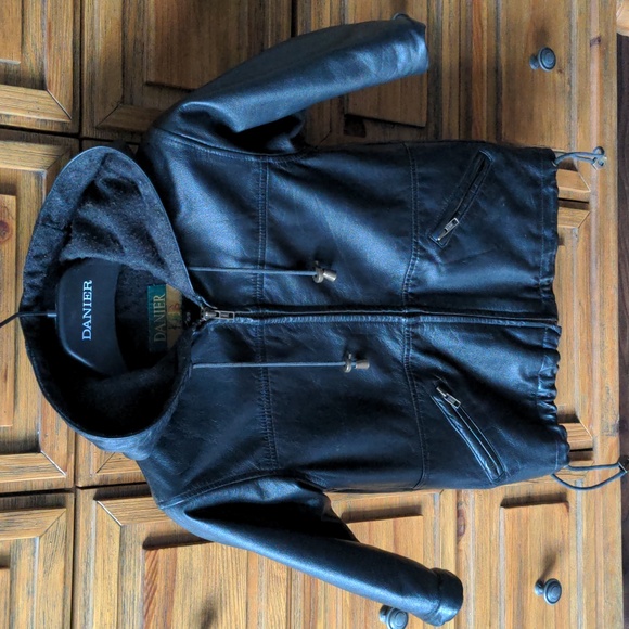 Danier Kids Genuine Leather Jacket, Lined Wool Blend, Fall Winter, Hooded - Picture 1 of 8